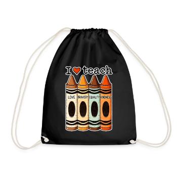 I Love Teach Bravery Equality Kindness Teacher - Drawstring Bag - black - Front