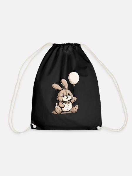 Hase mit Luftballon - Turnbeutel - Schwarz