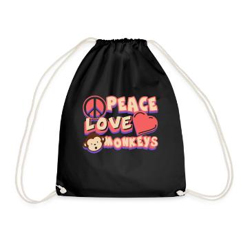 Peace Love Monkeys Tee - Drawstring Bag - black - Front