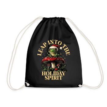 Merry Christmas, frog on mushroom cottagecore - Drawstring Bag - black - Front