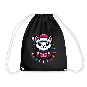 Christmas cat with fairy lights - Drawstring Bag - black - Front