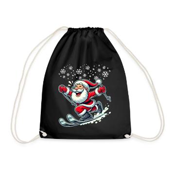 Christmas Santa Claus Skiing Winter Snow - Drawstring Bag - black - Front