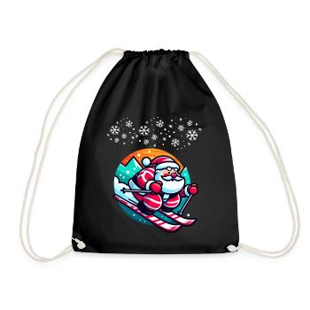 Christmas Skiing Santa Claus Winter Snow - Drawstring Bag - black - Front