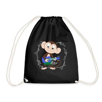 Sock Monkey Plays Ukulele Hula - Drawstring Bag - black - Front
