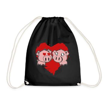 Pig Couple With Heart Funny Valentine Gifts - Drawstring Bag - black - Front