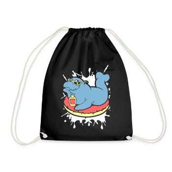 Funny Manatee Does Sunbath - Drawstring Bag - black - Front