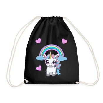 Unicorn Unicorns Child Kids Baby Toddler Heart - Drawstring Bag - black - Front