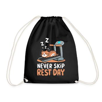 Never Skip Rest Day Funny Bodybuilding Cat - Drawstring Bag - black - Front