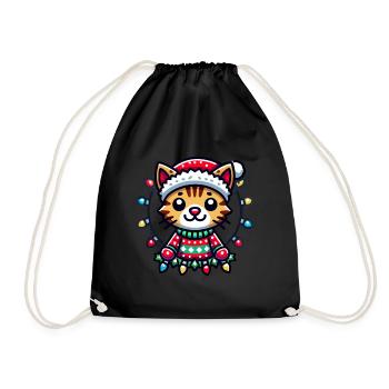 Weihnachtliche Katzenfreude Mit Lichtern - Turnbeutel - Schwarz - Vorne