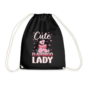 Cute Flamingo Lady - Pink Flamingo Girl - Drawstring Bag - black - Front