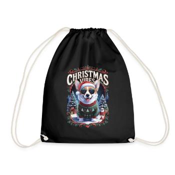 Corgi Christmas Vibes - Drawstring Bag - black - Front