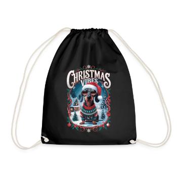 Dackel Christmas Vibes - Turnbeutel - Schwarz - Vorne