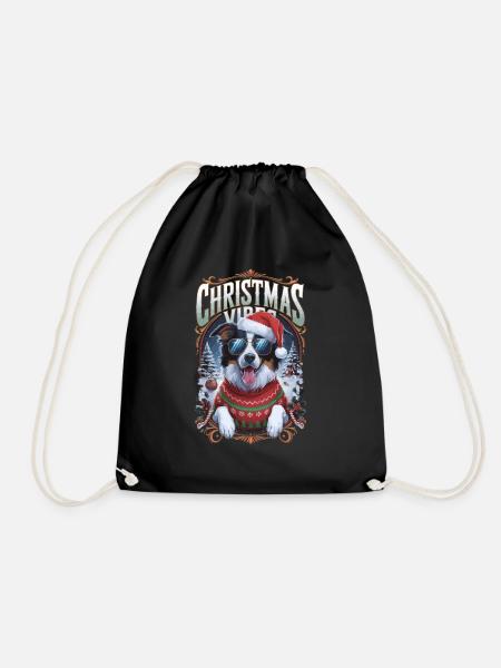 Border Collie Christmas Vibes - Drawstring Bag - black