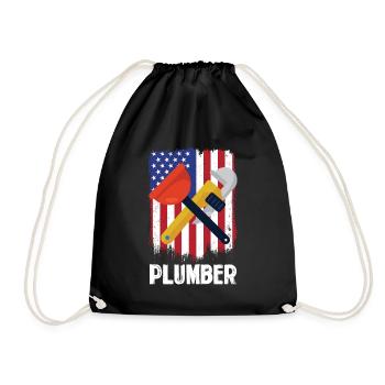 Plumber tools in front of US flag - Drawstring Bag - black - Front