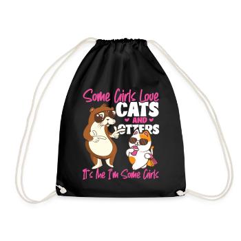 Otter Cat Some Girls Love Cats And - Drawstring Bag - black - Front