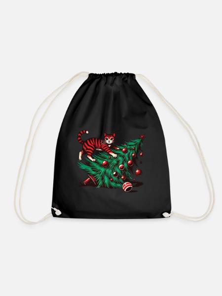 Lustige Katze Weihnachten Retro Vintage - Turnbeutel - Schwarz