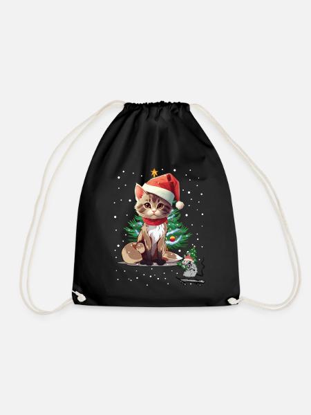 Lustig Maus Katze Haustiere Weihnachten Xmas Santa - Turnbeutel - Schwarz