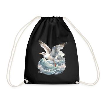 storm, sea, waves, coast, seagull, seagulls, maritime - Drawstring Bag - black - Front