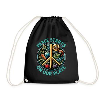Vegetarian Peace Starts On Your Plate Animal Lover - Drawstring Bag - black - Front
