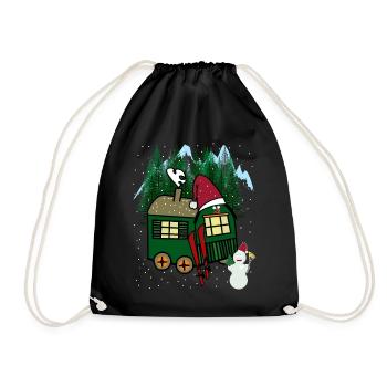 Winter Sports Ski Snowman Mountains Winter Cross-Country - Drawstring Bag - black - Front