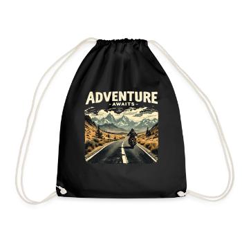 Adventure Awaits Motorrad Motorradfahrer Motorrad - Turnbeutel - Schwarz - Vorne