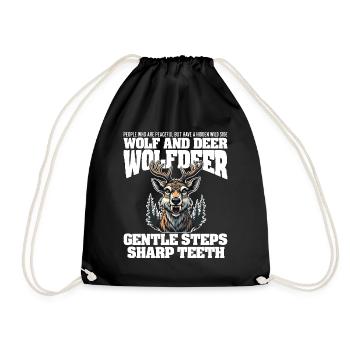 GENTLE STEPS SHARP TEETH - WOLF AND DEER - Drawstring Bag - black - Front
