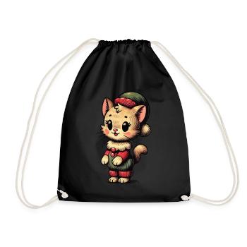 Lustige Katze Weihnachten Retro Vintage Stil - Turnbeutel - Schwarz - Vorne