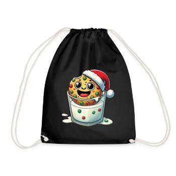 Fröhlicher Keks Mit Weihnachtsmütze - Turnbeutel - Schwarz - Vorne