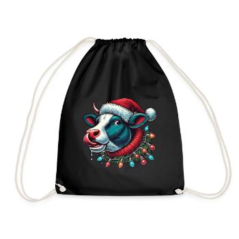 Weihnachten Lustige Kuh Mit Lichterkette - Turnbeutel - Schwarz - Vorne