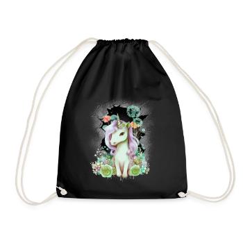 Unicorn Unicorns Horses Horse Child Children - Drawstring Bag - black - Front