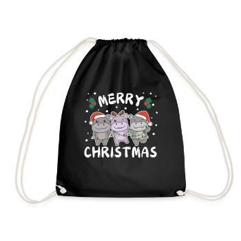 Joyeux Noël Hippopotame doux Hippopotames de Noël - Sac de sport léger - noir - Devant