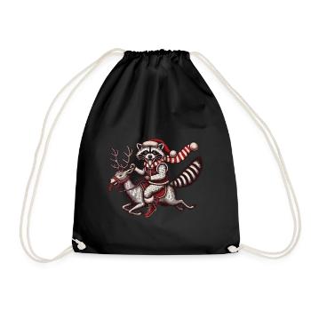 Wild Christmas raccoon on reindeer journey - Drawstring Bag - black - Front