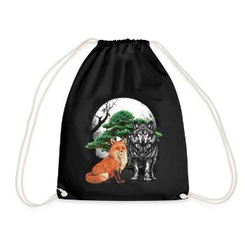 Forest Dwellers Wolf Wolves Fairy Tales Fox Foxes Child - Drawstring Bag - black - Front