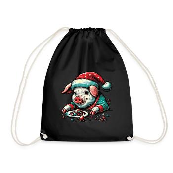 Greedy Christmas Pig - Drawstring Bag - black - Front