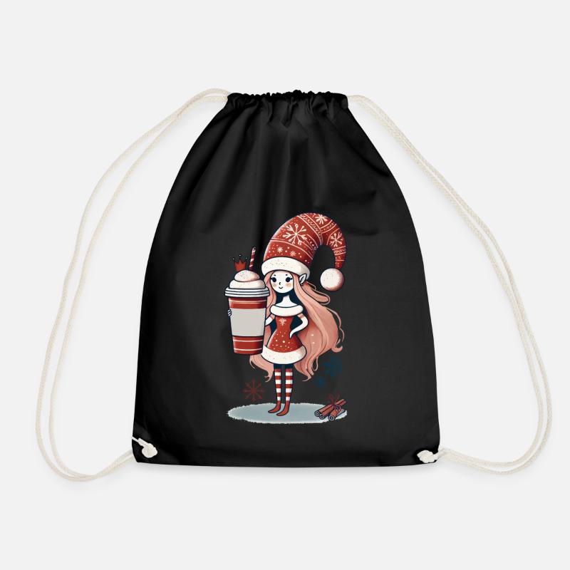 Weihnachts-Kaffeeliebhaber Gnom Wichtel Freude - Turnbeutel - Schwarz