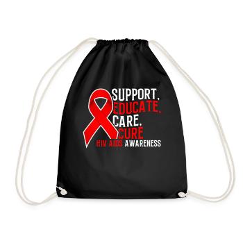 Support Educate Care Cure HIV AIDS Red Ribbon HIV - Drawstring Bag - black - Front