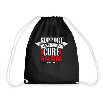Support Educate Care Cure Red Ribbon HIV AIDS - Drawstring Bag - black - Front