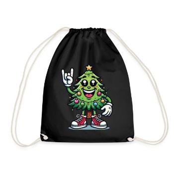Funny Christmas tree with skirt hand - Drawstring Bag - black - Front