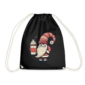 Weihnachtsglocken Kaffeeliebhaber Gnom - Turnbeutel - Schwarz - Vorne