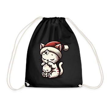 Cute Cats Christmas With Hat - Drawstring Bag - black - Front