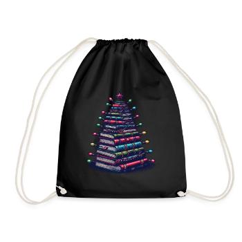 Book Stack Tree for Book Lovers Christmas - Drawstring Bag - black - Front