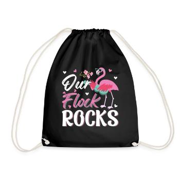 Our Flock Rocks - Pink Flamingo Funny Flamingo - Turnbeutel - Schwarz - Vorne