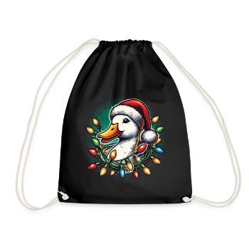 Funny duck with Christmas lights - Drawstring Bag - black - Front