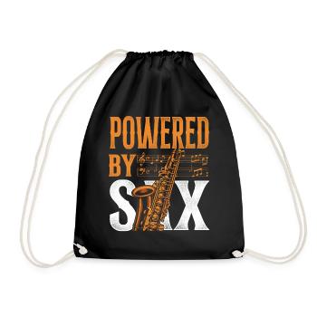 Saxophone Pun Powered By Sax - Drawstring Bag - black - Front