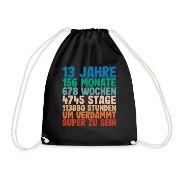 13. Geburtstag 13 Jahre Voller Abenteuer - Turnbeutel - Schwarz - Vorne