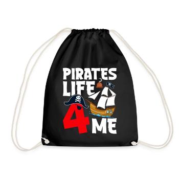 Pirates Life 4 Me Funny Pirate 4th Birthday 4 - Drawstring Bag - black - Front
