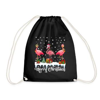 Flamingo Lover, Flamingo Merry Christmas, Flamingos - Drawstring Bag - black - Front