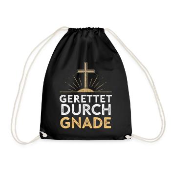 Gerettet durch Gnade Kreuzdesign - Turnbeutel - Schwarz - Vorne