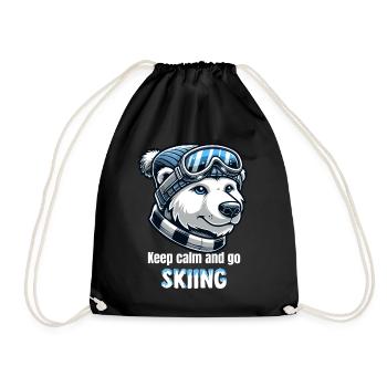 Polar Bear Skiing Ski Goggles Beanie Winter Vacation - Drawstring Bag - black - Front