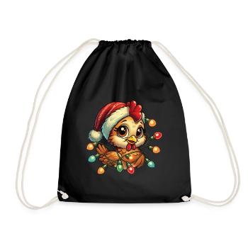 Lustiges Weihnachtshuhn Mit Lichterkette - Turnbeutel - Schwarz - Vorne